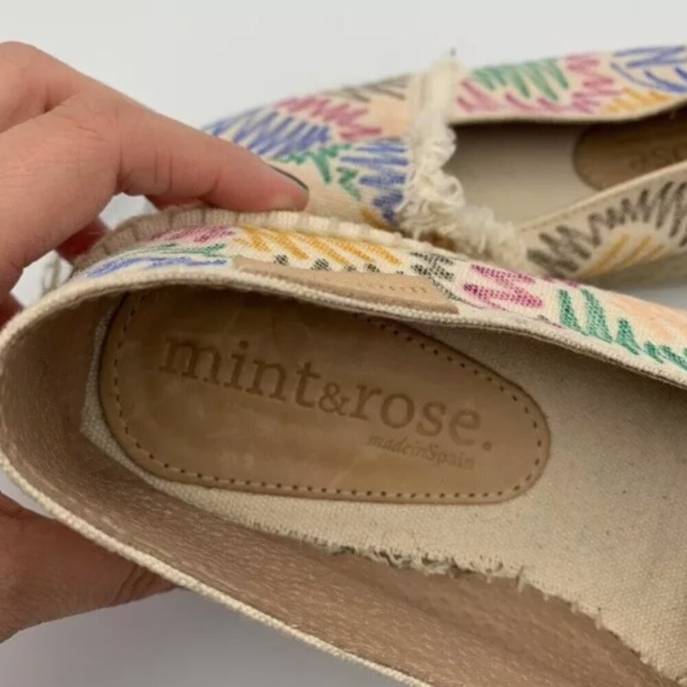 Mint & Rose Espadrilles Sz 6 Wicker Metallic Cap Toe Zig Zag Print Shoes flats - Picture 9 of 11